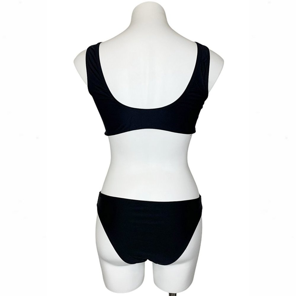 Black & White Scoop Neck Zip-Front Crop Top Bikini - Picture 11 of 16